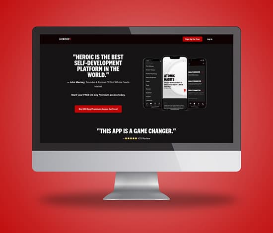 Heroic app and website shown on a desktop monitor