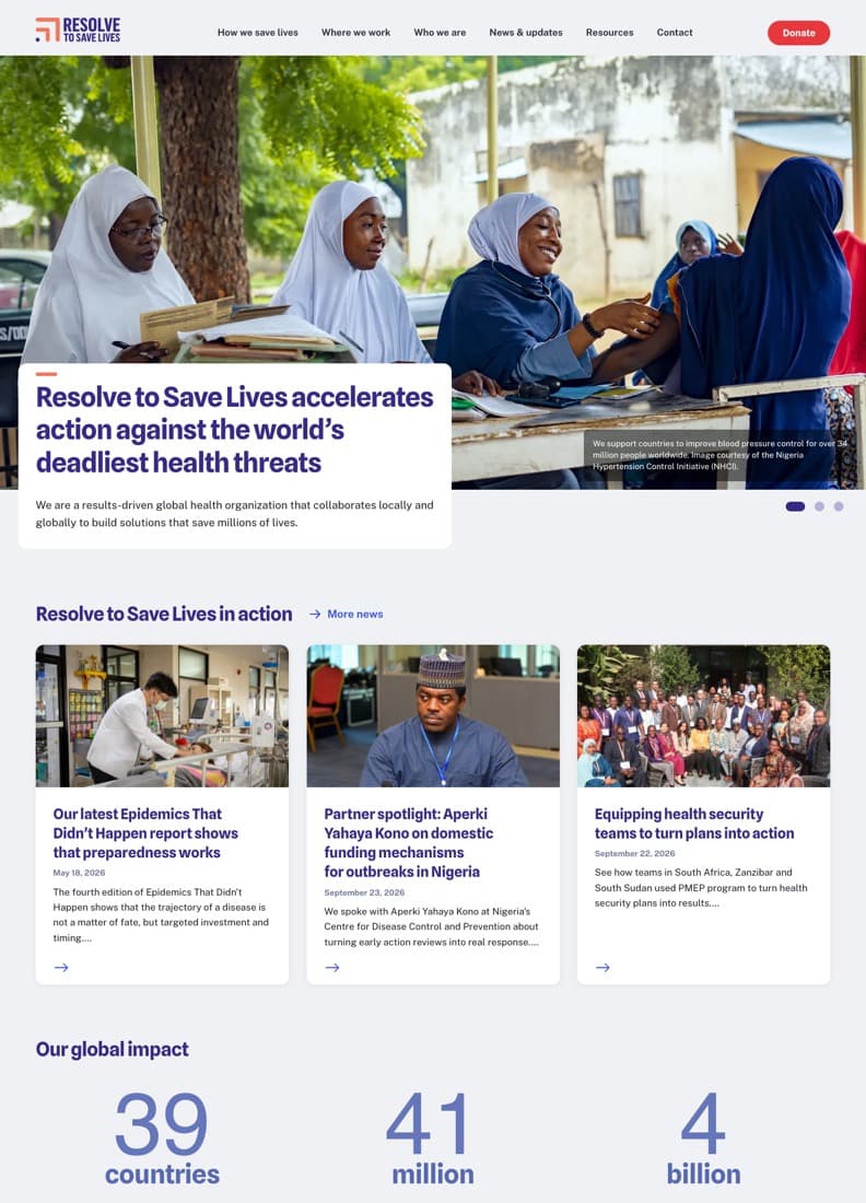 The Resolve to Save Lives homepage